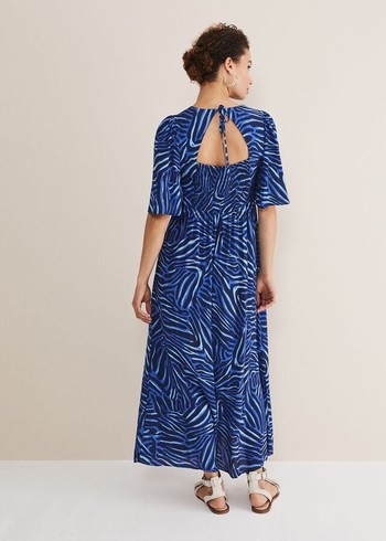 Phase Eight Ayesha Zebra Print Dress Blue Australia | OB8623054